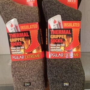Bundle 2 Pair Extreme Thermal Gripper Socks - Brown & Grey SZ10-13.$15.